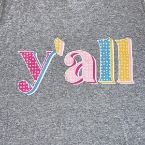 Love & Pineapples Summer Gray Tank Top XL "y'all" decal pink yellow blue
